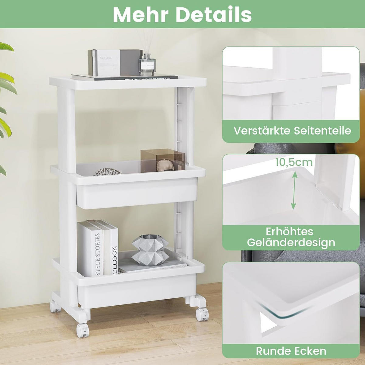 ROLLWAGEN 81cm Weiß - Weiß, Kunststoff (30/81/45cm) - COSTWAY