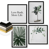 WANDBILDER 4er-Set - 50x50 cm & 40x60 cm Schwarzer Rahmen - Minimalismus mit grünen Pflanzen - Schwarz, Kunststoff (50/50cm) - ArtPrintCave