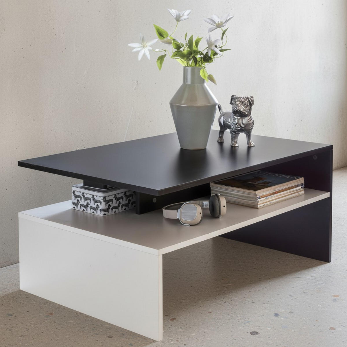 COUCHTISCH Zweifarbig Schwarz Weiß, 90x60 cm, Melaminharzbeschichtet - Weiß, Holz (60/90/43cm) - KADIMA DESIGN