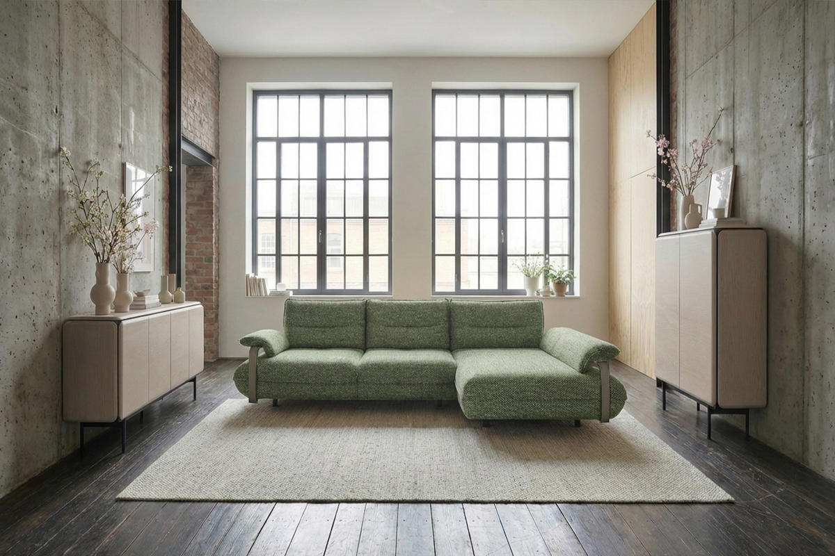 ECKSOFA ANISSA Grün Flachgewebe - Schwarz/Grün, Kunststoff/Textil (185/297cm) - KAWOLA
