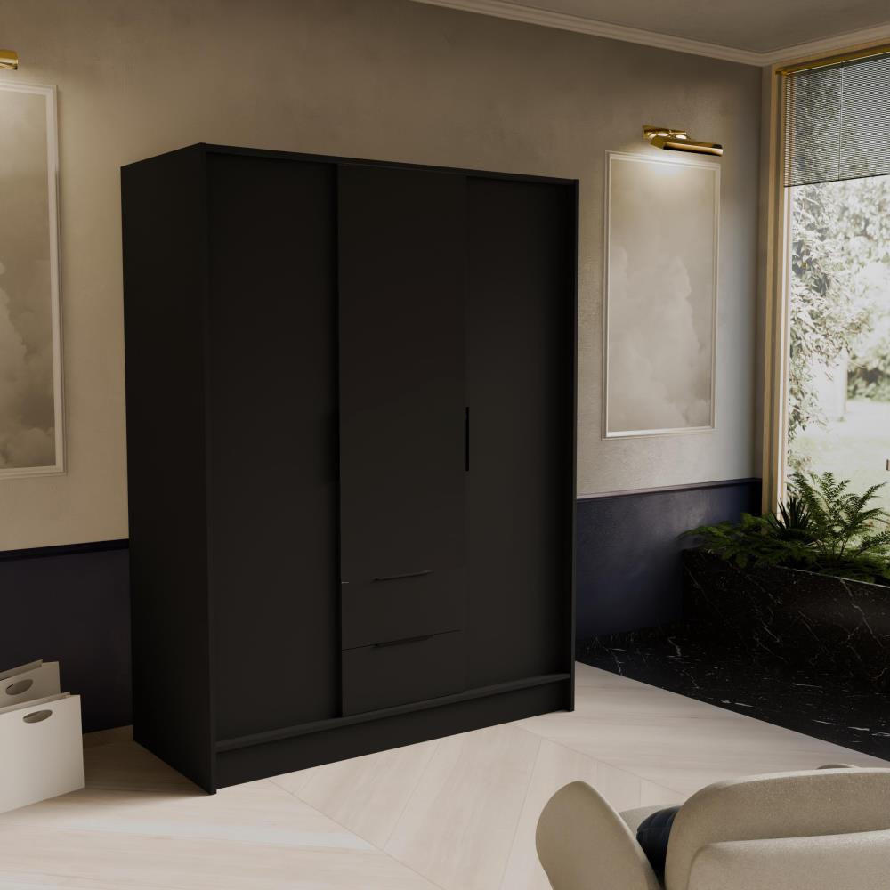 DREHTÜRENSCHRANK Niko 150/51/200 cm schwarz - Schwarz, Holzwerkstoff (150/200/51cm) - Beautysofa