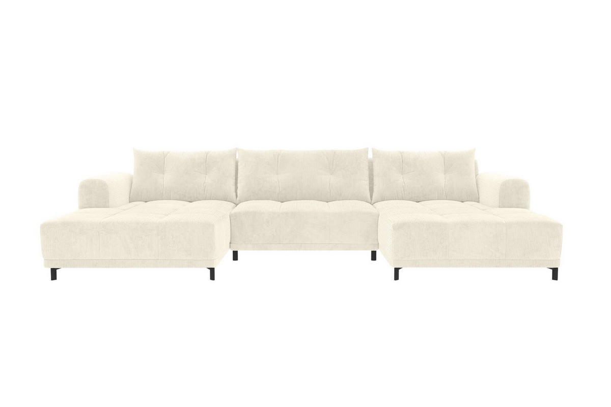 WOHNLANDSCHAFT Massimo Cordstoff Creme inkl. Schlaffunktion - Creme/Schwarz, Textil/Metall (356/94/181cm) - 99rooms