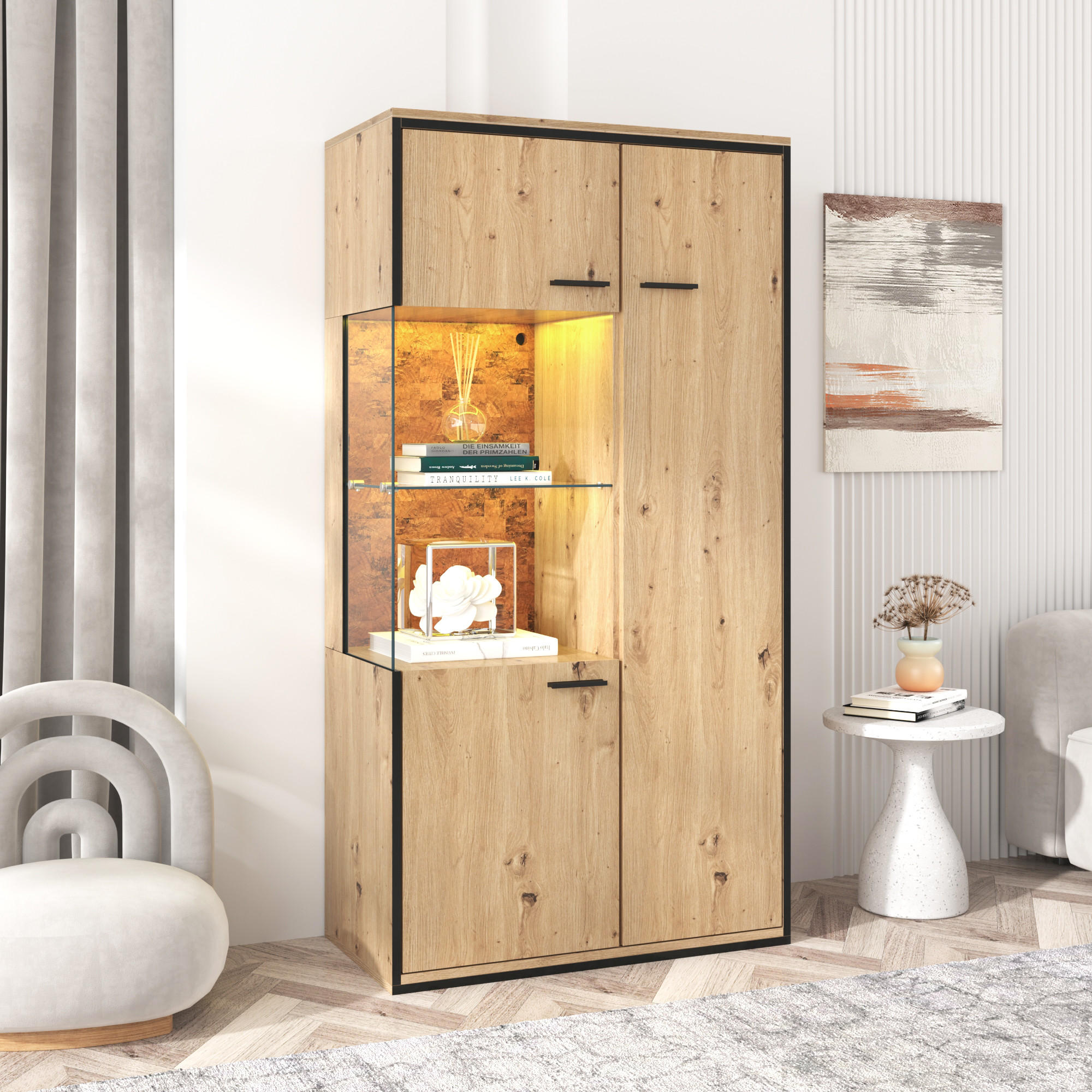 VITRINE-BUFFET Holzeffekt 78/40/150 cm - Braun, Glas/Holzwerkstoff (40/150/78cm) - Urban Meuble