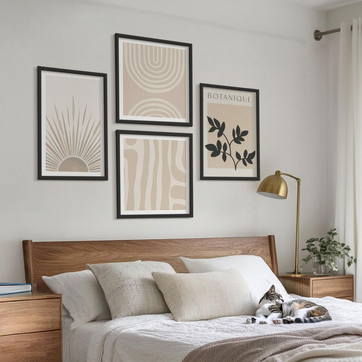 BILDER SET 4er Set - 50x50 cm & 40x60 cm Schwarzer Rahmen - Abstrakte Pflanzenmuster - Schwarz, Kunststoff (50/50cm) - TULUP
