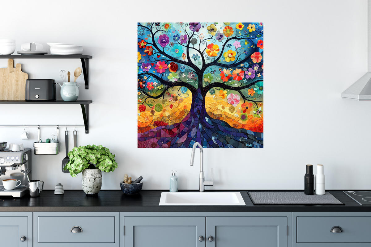 WANDTATTOO Kunst - Baum des Lebens - Blumen - Hippie 50x50 cm - Dunkelblau, Kunststoff (50/50/0.1cm) - MuchoWow