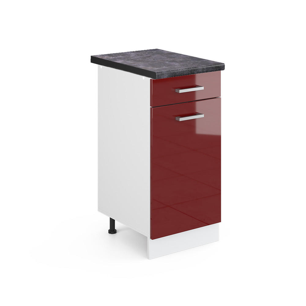 KÜCHENUNTERSCHRANK R-Line Rot Hochglanz 40 cm , AP Anthrazit - Bordeaux/Rot, Holzwerkstoff (40/81.6/60cm) - Vicco