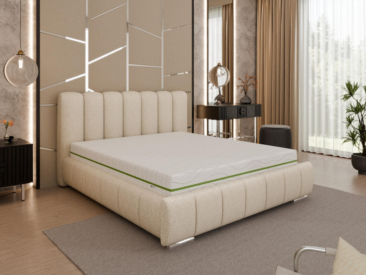POLSTERBETT Zaira 160x200cm – Elegantes Polsterbett für modernen Wohnstil , ZONIERTE MULTI-TASCHEN-FEDERKERN (24cm), beige - Beige, Holz (160/200cm) - Panda Möbel