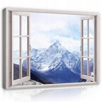 LEINWANDBILD Fenster Berge Bilder Modern 120x80 - Multicolor, Holzwerkstoff (120/80cm) - Wallarena