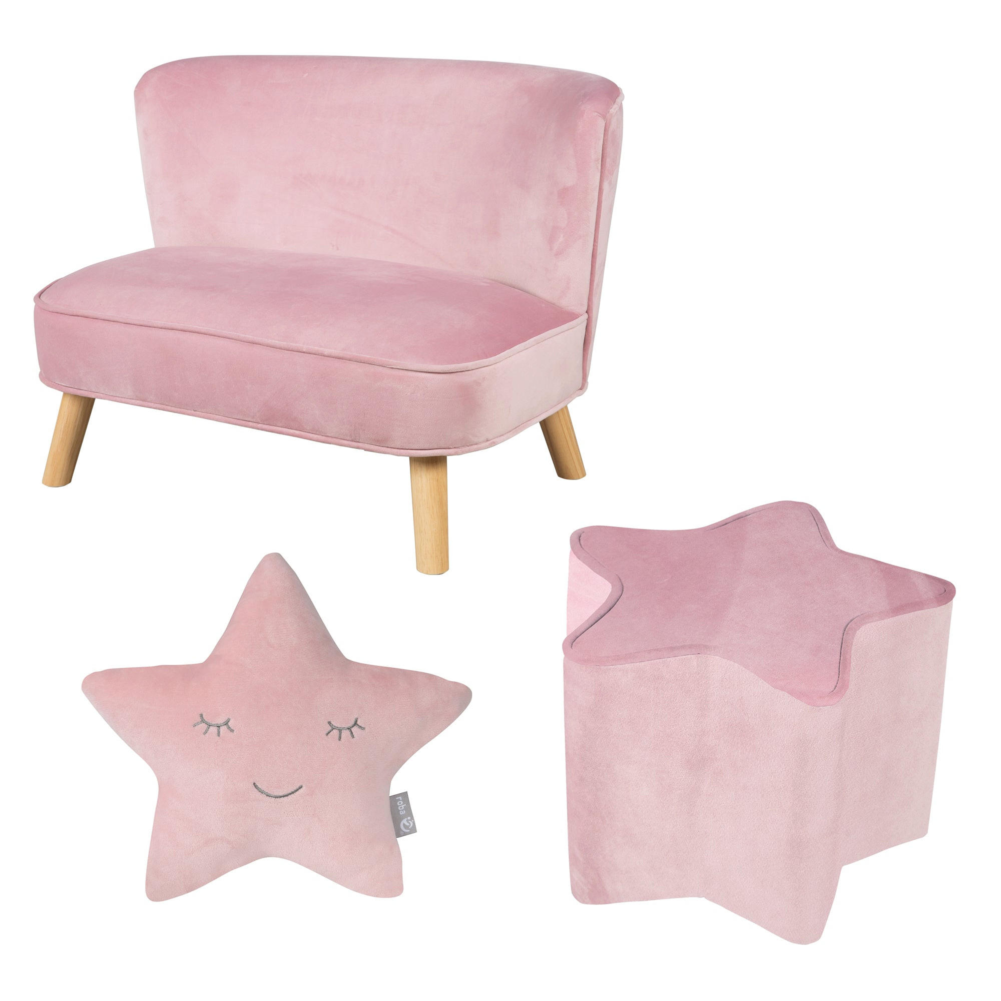 KINDERSOFA 3er-Set rosa / mauve - Rosa, Holzwerkstoff/Textil (70/50/48cm) - Roba