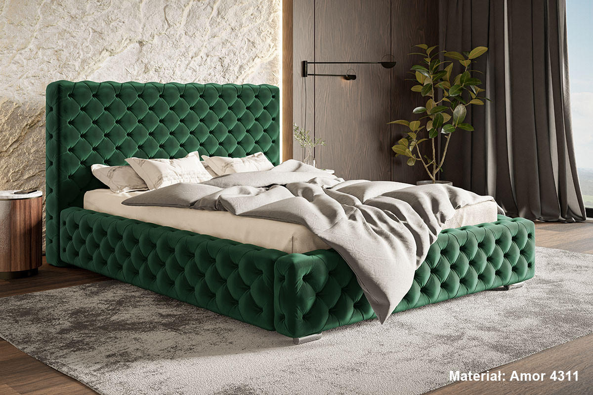 POLSTERBETT 140x200 mit Bettkasten Adonis, Glamour, Grün - Grün, Holz/Textil (140/200cm) - Emporius