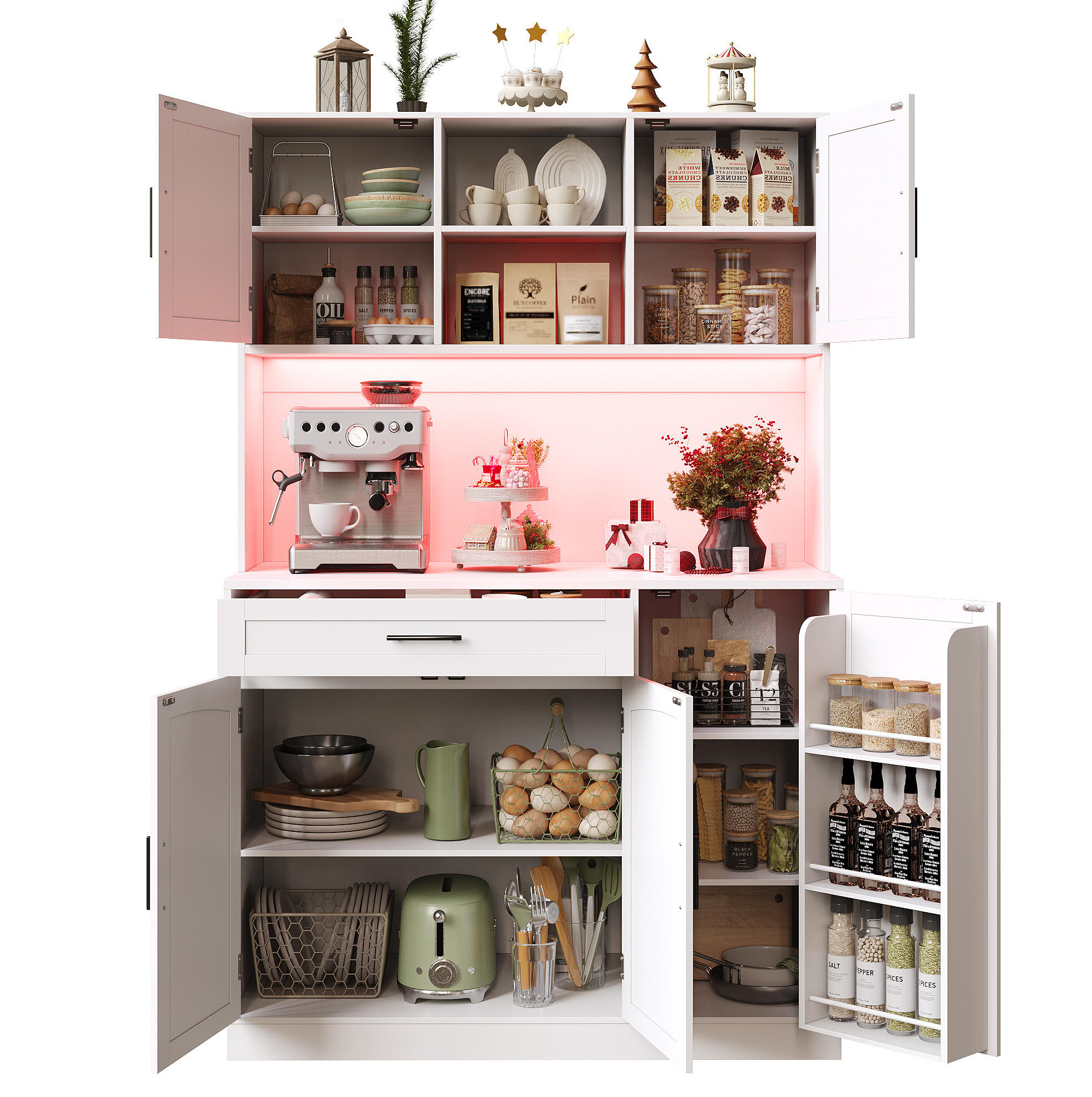 ANRICHTE 110/38/180 cm in Weiß mit LED-Beleuchtung und Steckdosenleiste - Weiß, Holzwerkstoff (110/180/38cm) - Flora Grace