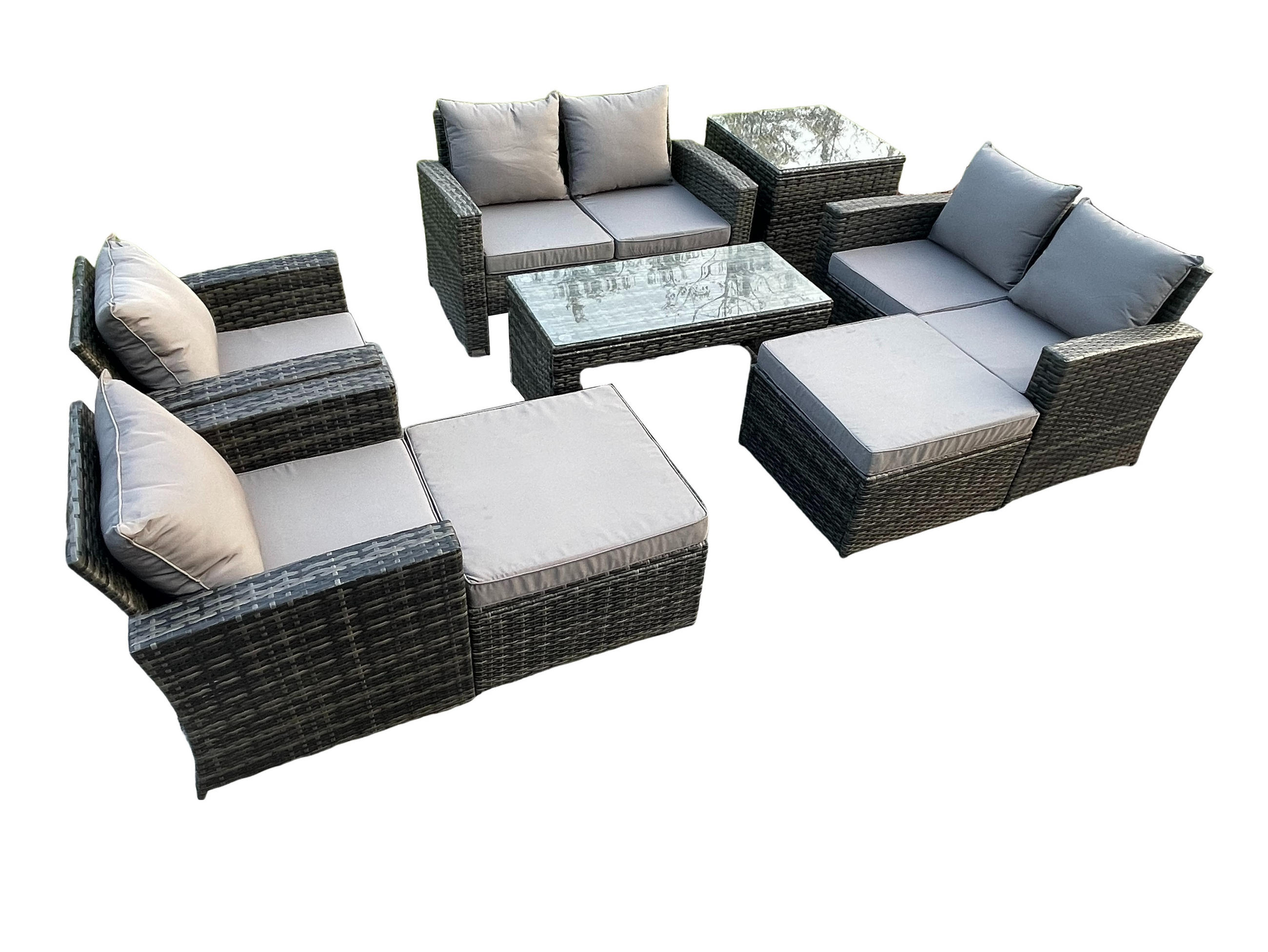 GARTENSOFA SET mit Couchtisch Polyrattan Dunkelgrau 8-Sitzer - Dunkelgrau, Metall - Fimous