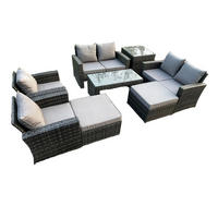 GARTENSOFA SET mit Couchtisch Polyrattan Dunkelgrau 8-Sitzer - Dunkelgrau, Metall - Fimous