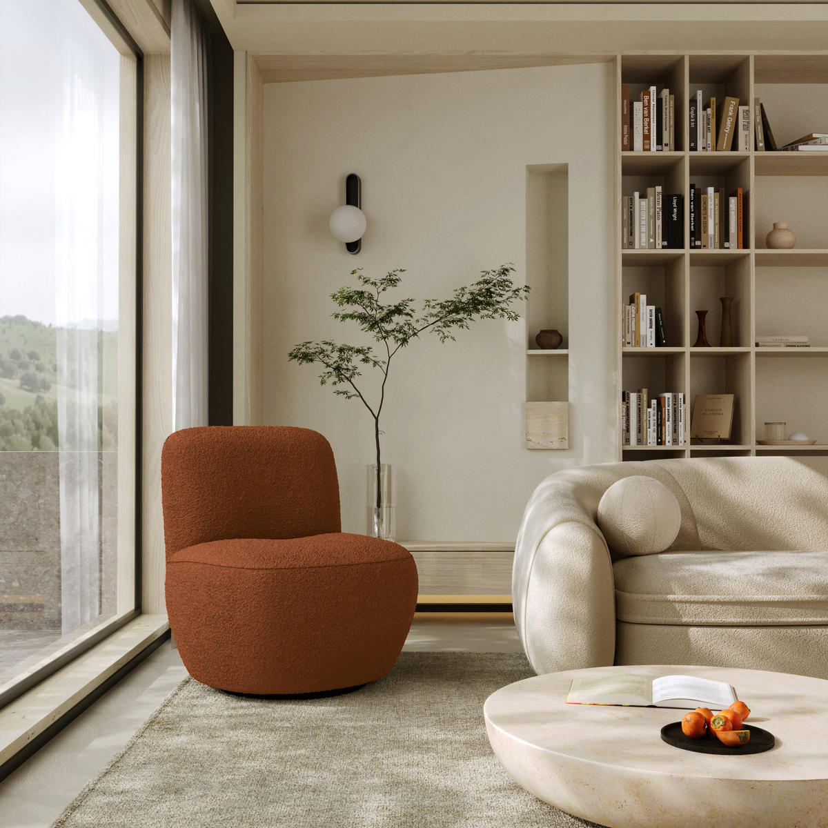 DREHSESSEL Stoff Bouclé terrakotta - Terracotta, Textil (64/77/68cm) - Sia Home