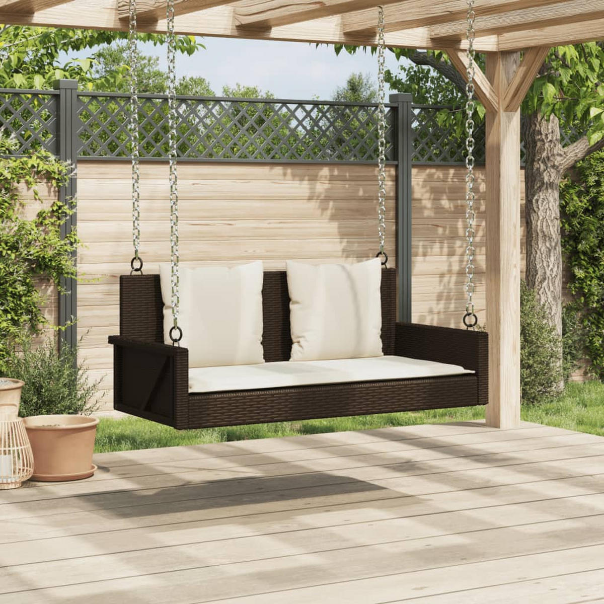 HÄNGEBANK Mit Kissen Braun 119/56/48 Cm Poly Rattan - Creme, Kunststoff (56/48/119cm) - vidaXL
