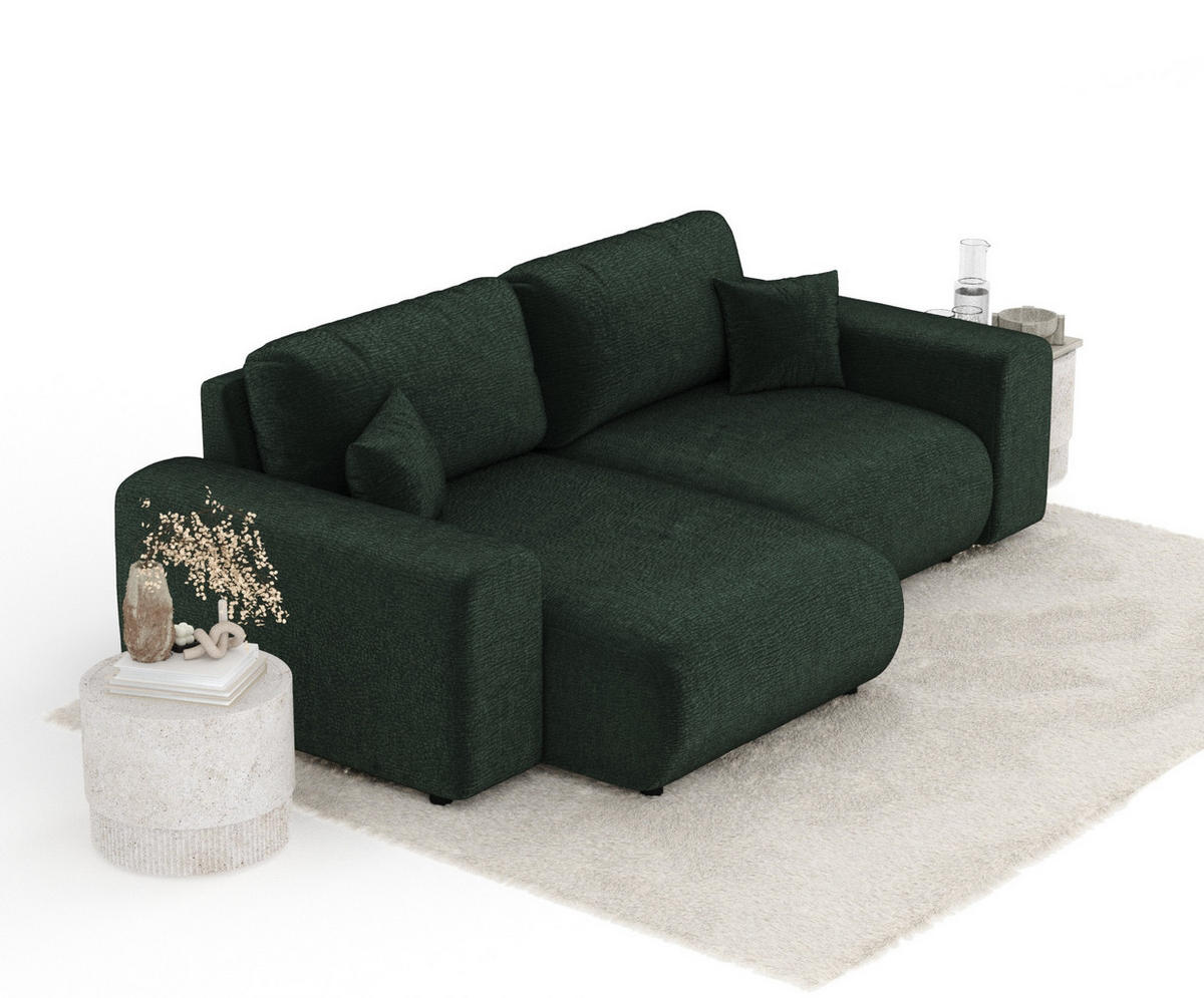 ECKSOFA Zanzibar Creme Samtstoff - Schwarz/Grün, Holz/Holzwerkstoff (237/144cm) - Maison de Reve