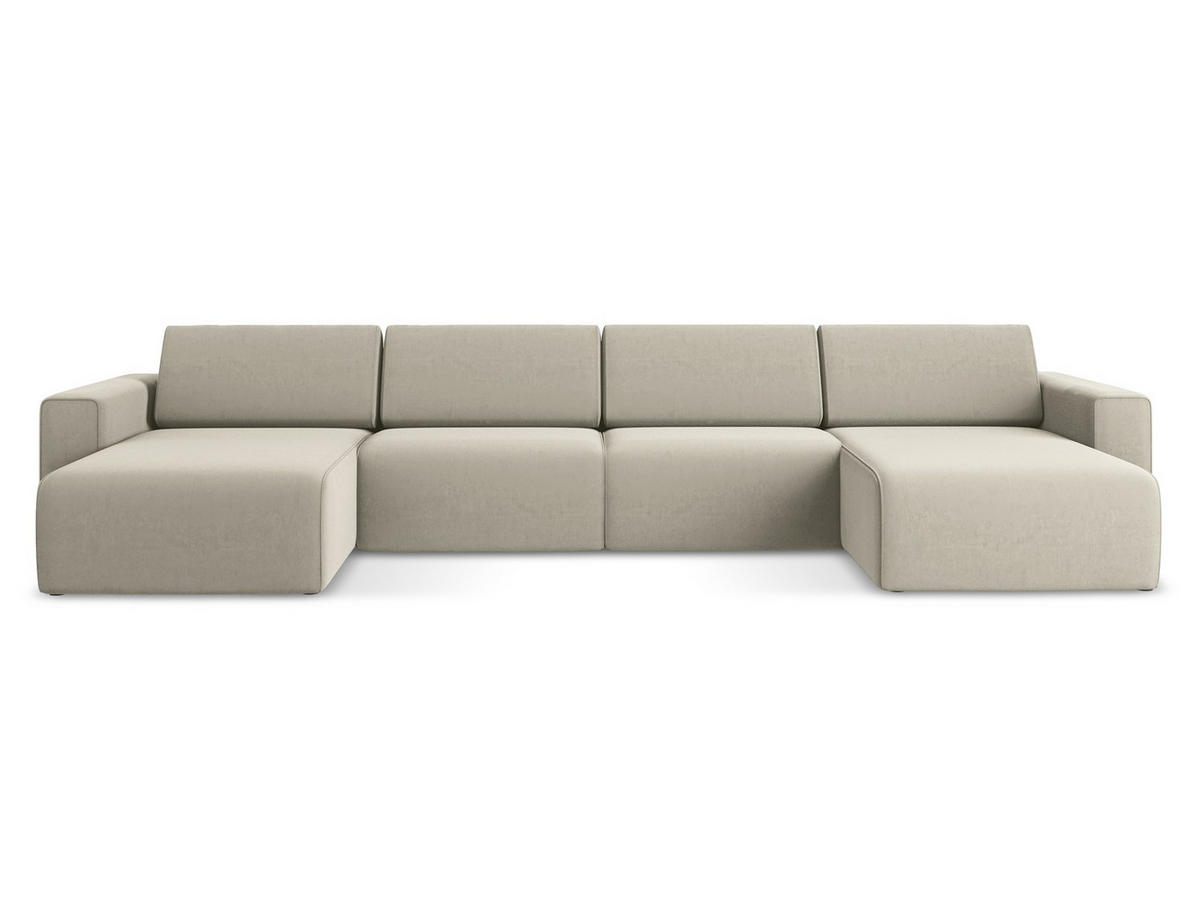 WOHNLANDSCHAFT Samt Stoff Creme - Perlmutt/Lila, Kunststoff/Textil (404/80/167cm) - Makamii