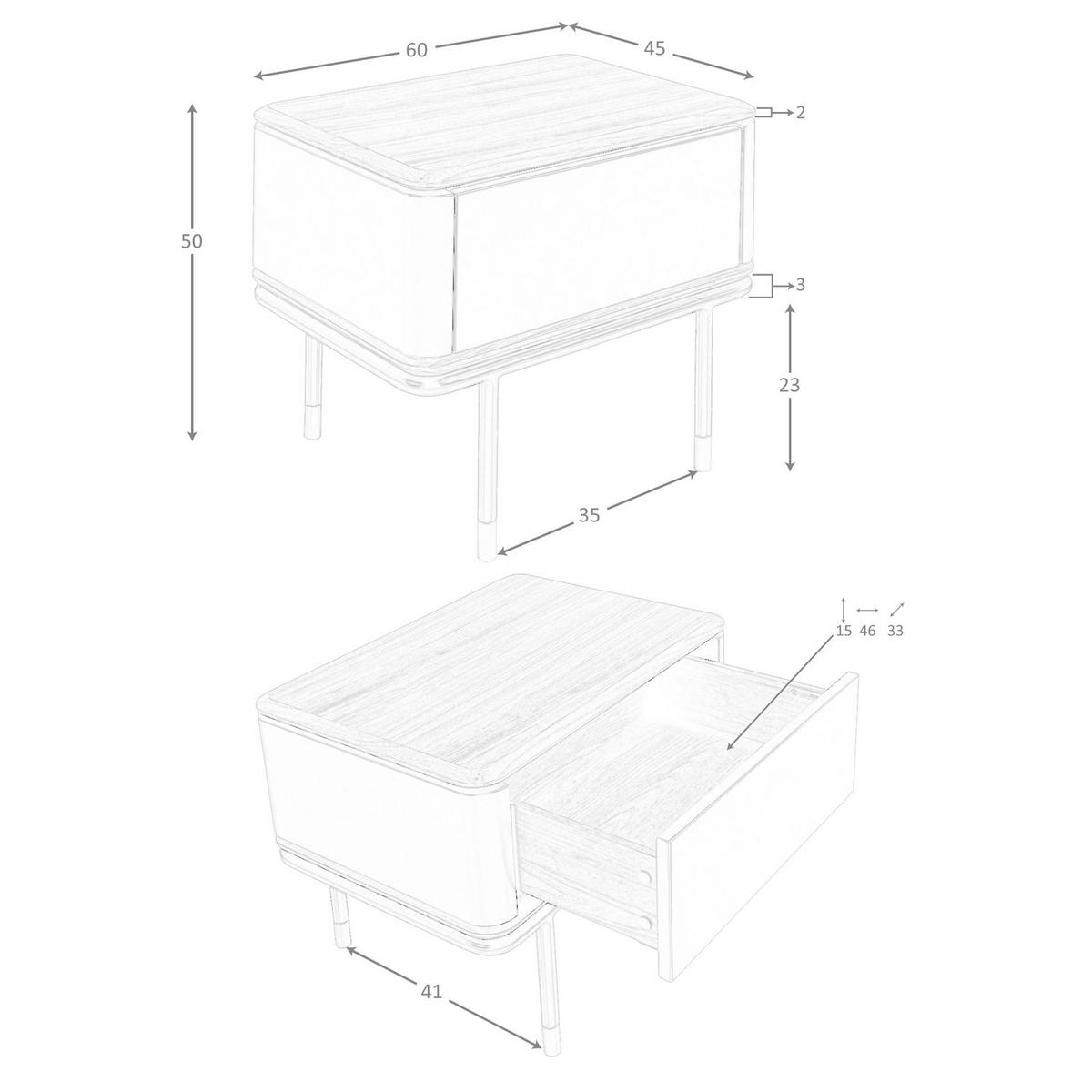 NACHTSCHRANK Nachttisch aus matt dunkelgrauem Holz, schwarzem Stahl und Walnussplatte 60/45/50 cm - Dunkelgrau, Holzwerkstoff (60/50/45cm) - ANGEL CERDA
