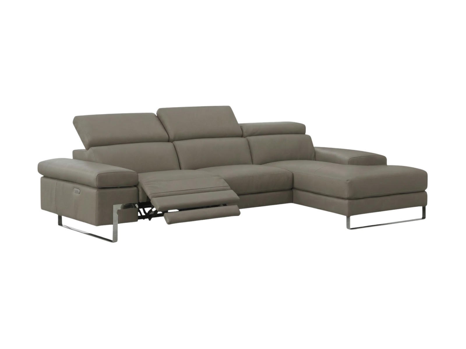 ECKSOFA Lete Echtleder mit 1 x Relaxfunktion Greige - Greige, Leder/Metall (160/232cm)