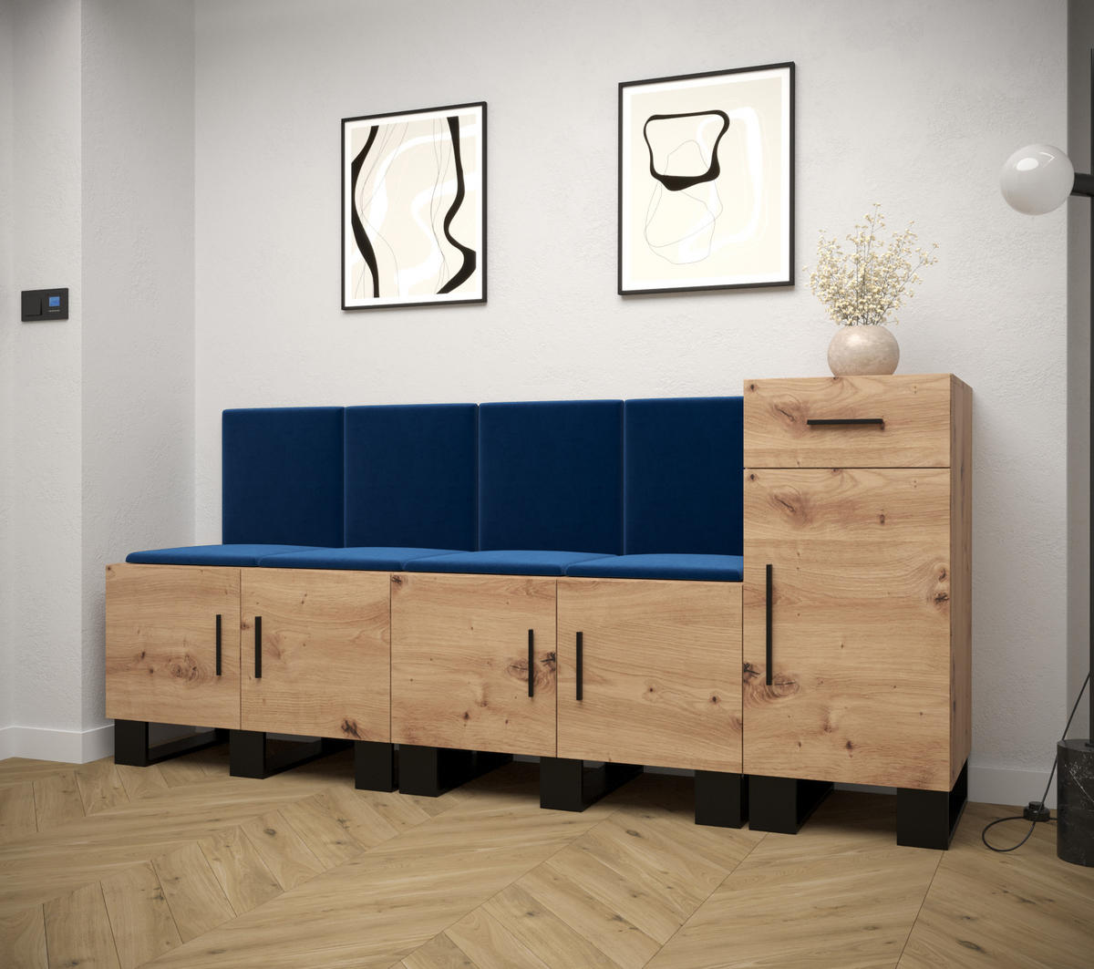 GARDEROBEN-SET 95/210/45,6 - Schwarz/Eiche Artisan, Holz/Kunststoff (210/95/45.6cm) - Abiks Möbel