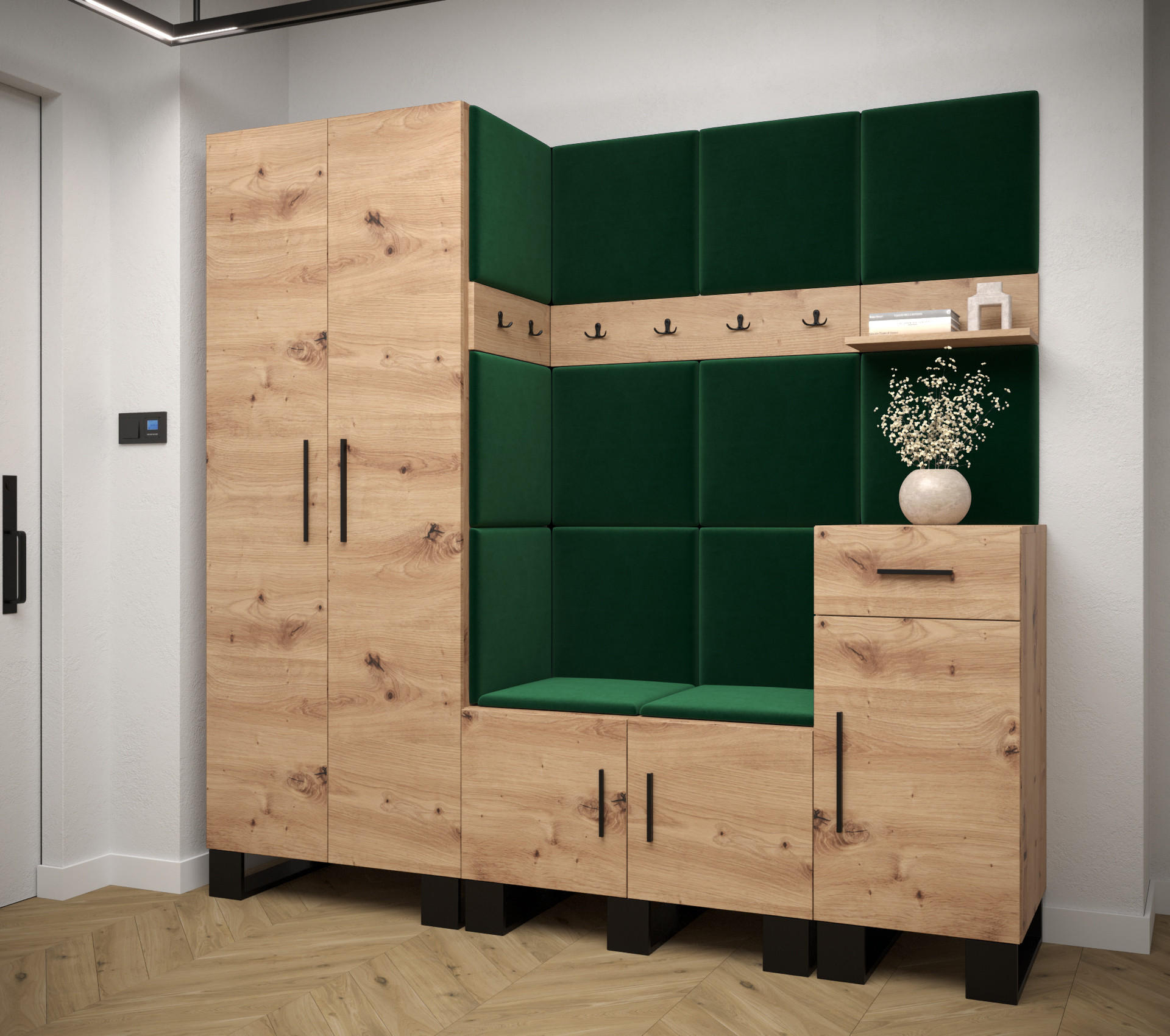 GARDEROBEN-SET 196/200/45,6 - Waldgrün/Schwarz, Holz/Kunststoff (200/196/45.6cm) - Abiks Möbel