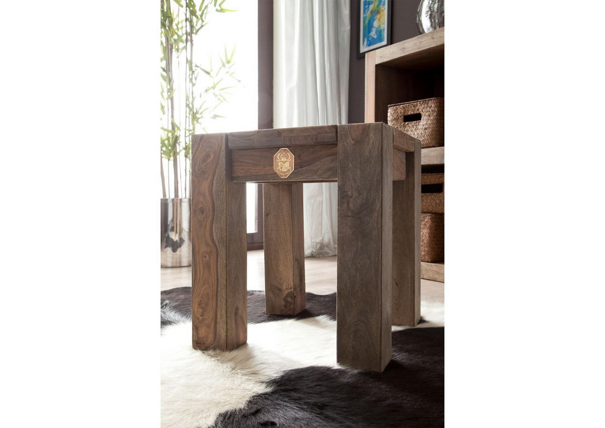 HOCKER Sheesham 40x40x45 grau geölt NATURE GREY #10 - Grau, Holzwerkstoff (40/45/40cm)