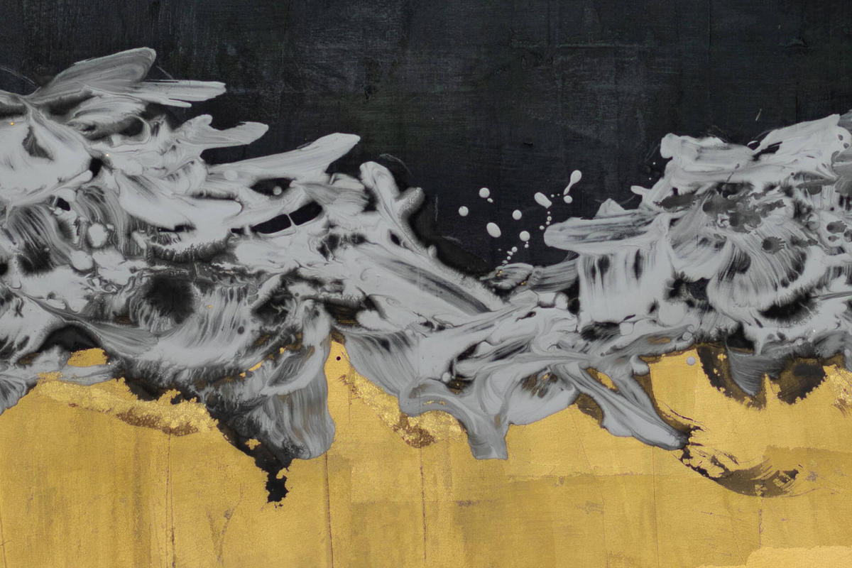 ACRYLBILD HANDGEMALT Schwarz 78/103 cm - Goldfarben/Schwarz, Textil (77.5/102.5cm) - KUNSTLOFT