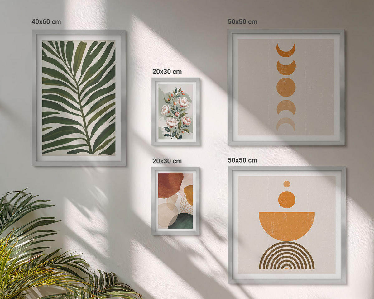 BILDER SET 5er Set - 50x50 cm & 20x30 cm & 40x60 cm Silberner Rahmen - Abstrakte Blattformen - Silberfarben, Kunststoff (40/60cm) - TULUP