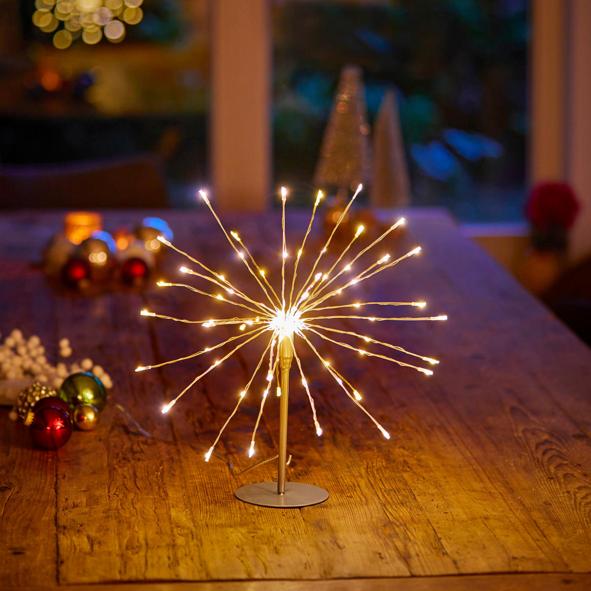 LED-EISKRISTALLLEUCHTE - 90 LEDs Ø50cm für Innen und Außen mit Timerfunktion in Silber, Batteriebetrieben - Silberfarben, Kunststoff (25/25/25cm) - Northpoint