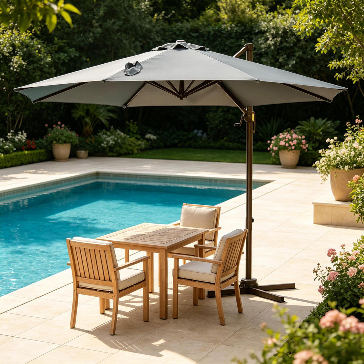 SONNENSCHIRM Aluminium2.95m Dunkelgrau 360° Drehbar - Dunkelgrau, Textil (295/295cm) - Raelunyi