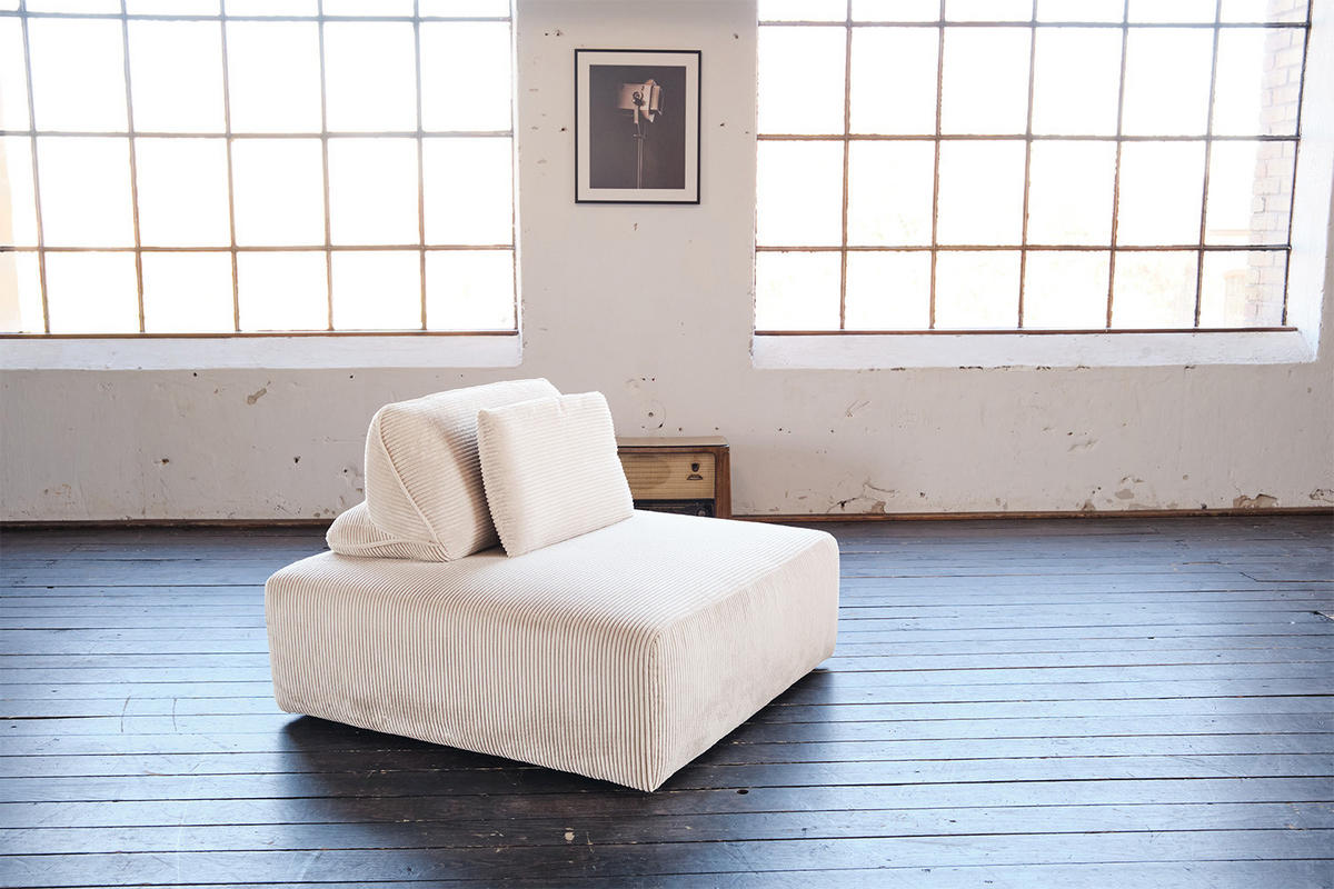 HOCKER MIT RÜCKENKISSEN WIOLO SOFT Cremeweiß Cord - Creme/Schwarz, Kunststoff/Textil (111/84/111cm) - KAWOLA