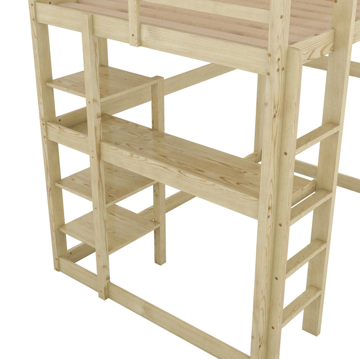 PATROVÁ postel 140/200 cm přírodní povrchová úprava s psacím stolem a úložným prostorem - přírodní, dřevo (140/200cm) - OKWISH