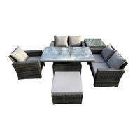 GARTENMÖBEL SET mit höhenverstellbarer Tisch Polyrattan Dunkelgrau 6-Sitzer - Dunkelgrau, Metall - Fimous