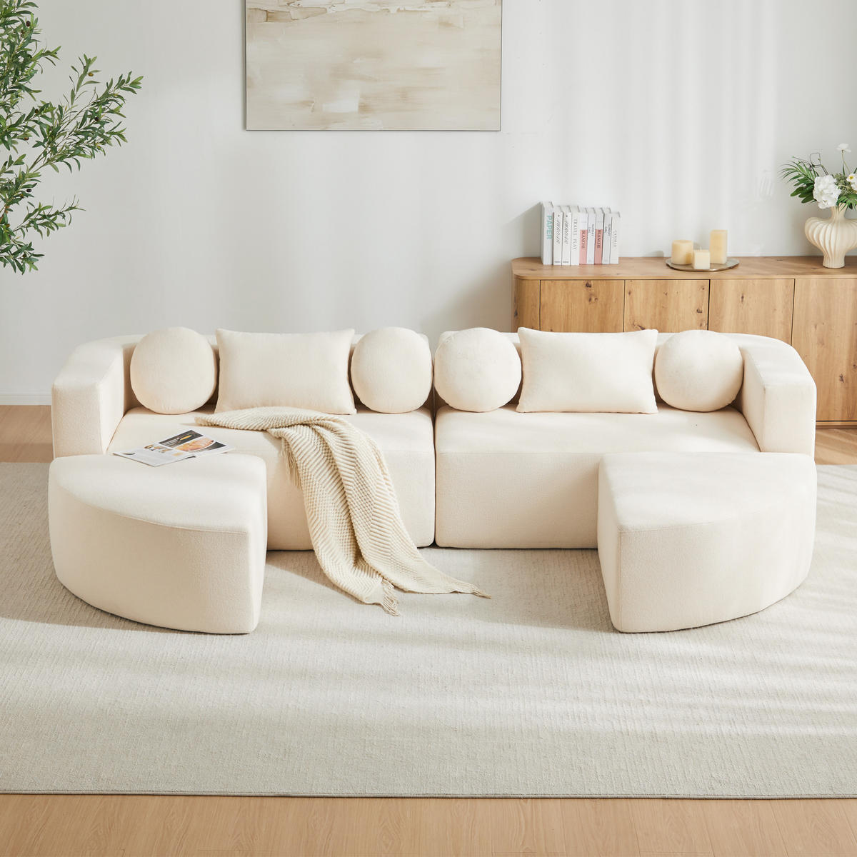 SCHLAFSOFA Beige Cloud Chenille modular 292cm Schlaffunktion - Beige, Textil (165/68/292cm) - FLIEKS