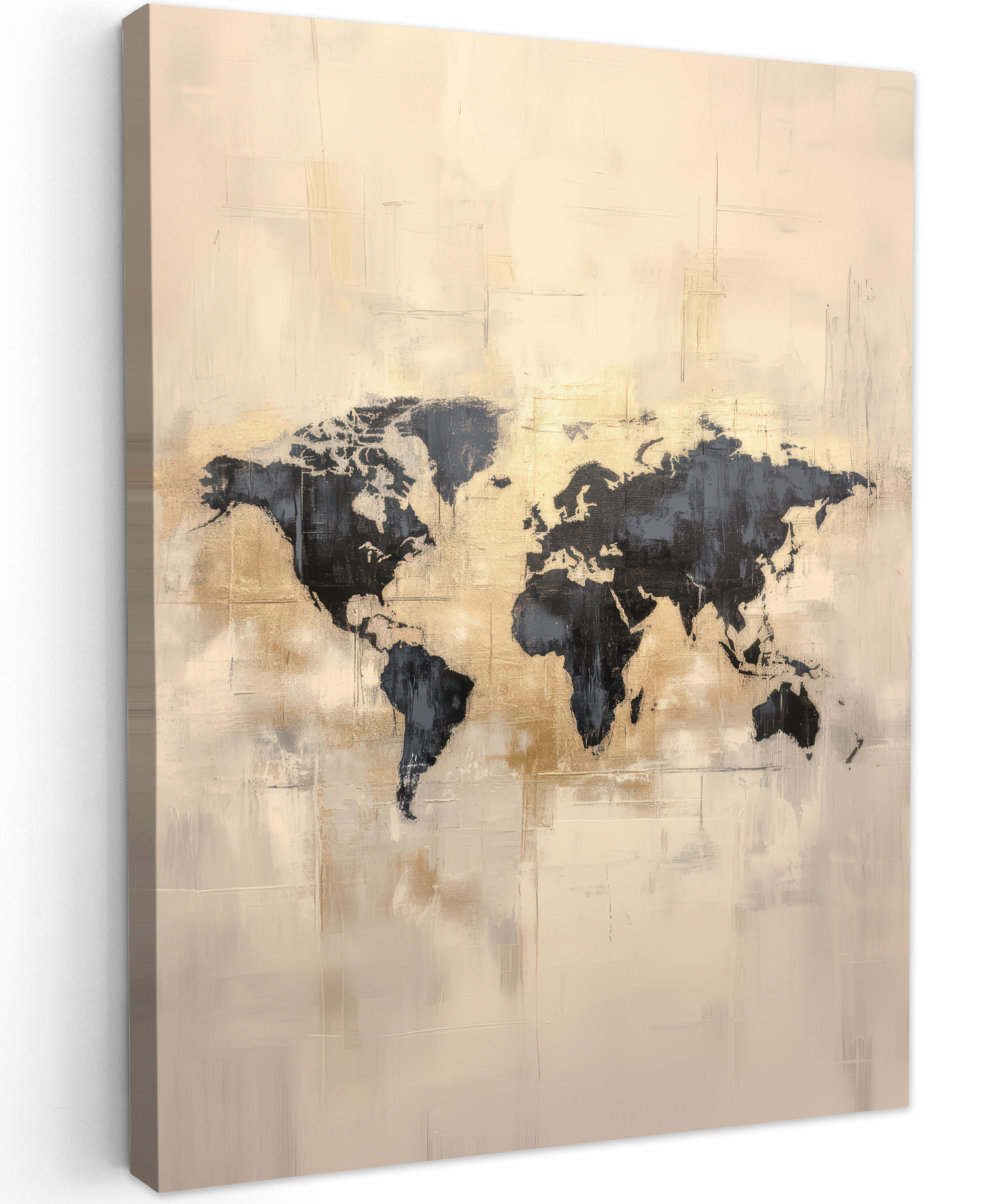 LEINWANDBILD Weltkarte - Gold - Schwarz - Abstrakt 60x80 cm - Kupferfarben, Textil (60/80cm) - MuchoWow