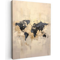 LEINWANDBILD Weltkarte - Gold - Schwarz - Abstrakt 60x80 cm - Kupferfarben, Textil (60/80cm) - MuchoWow