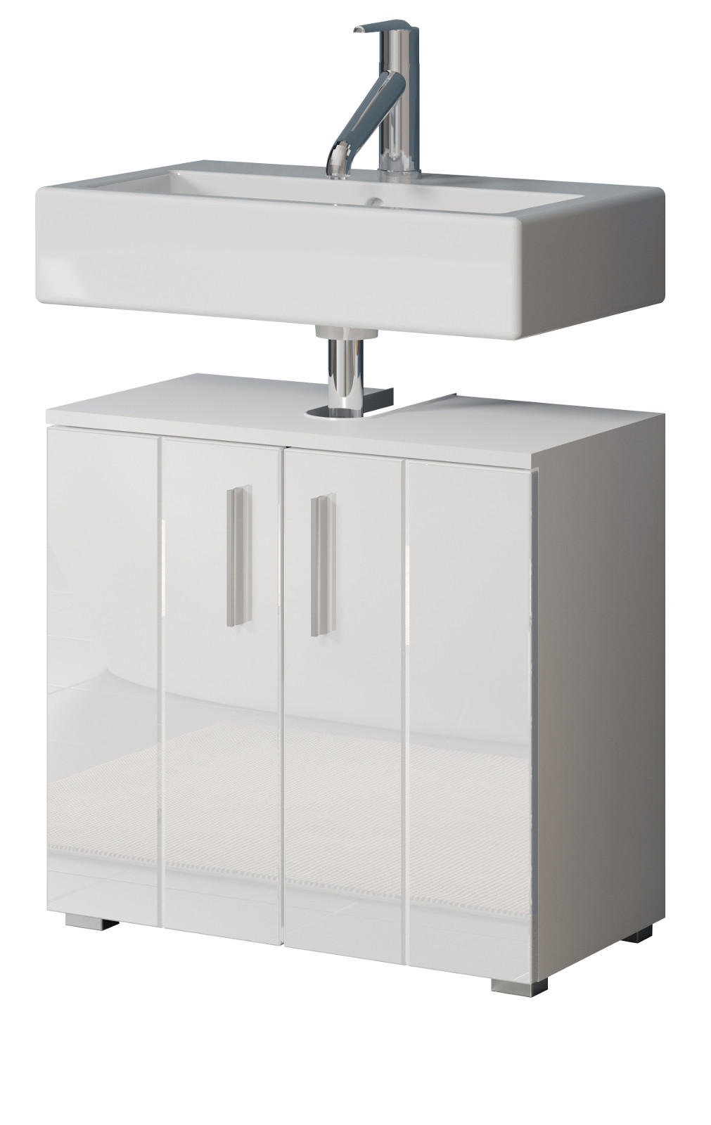 WASCHBECKENUNTERSCHRANK weiß Hochglanz, Badschrank 60 x 58 cm - Weiß Hochglanz/Silberfarben, Holzwerkstoff/Kunststoff (60/58/34cm) - Top.Furn