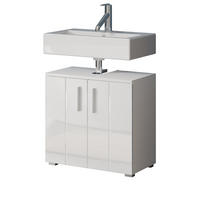 WASCHBECKENUNTERSCHRANK weiß Hochglanz, Badschrank 60 x 58 cm - Weiß Hochglanz/Silberfarben, Holzwerkstoff/Kunststoff (60/58/34cm) - Top.Furn