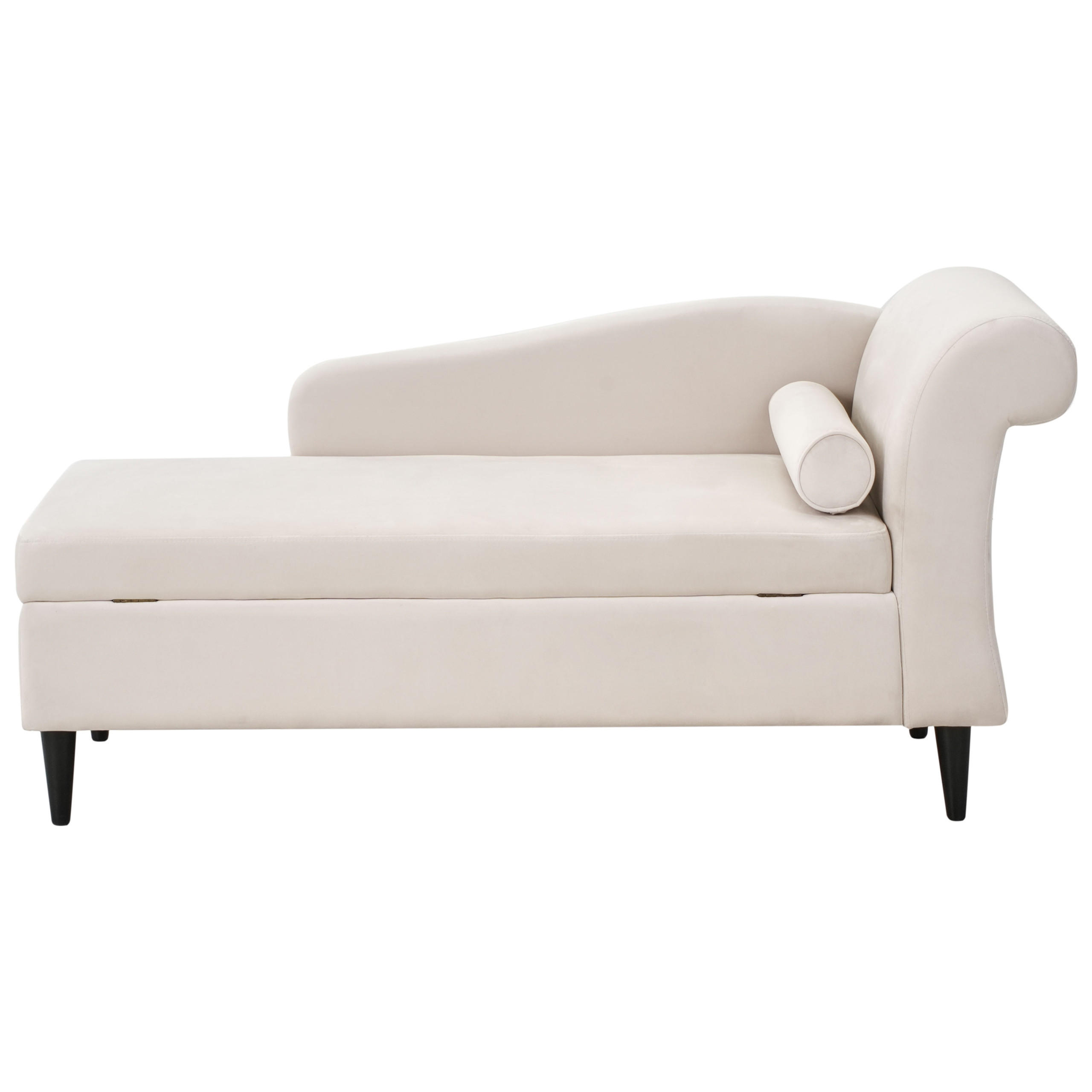CHAISELONGUE-RECHTSSEITIGE Samtstoff Beige mit Stauraum Luiro - Beige/Schwarz, Textil (160/77/70cm) - Beliani