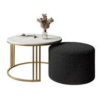 COUCHTISCH mit Hocker LORI MAT gebürstetes Gold/Marmor Levanto/Coral 60 - Weiß, Metall (70/70/49cm) - Lookway