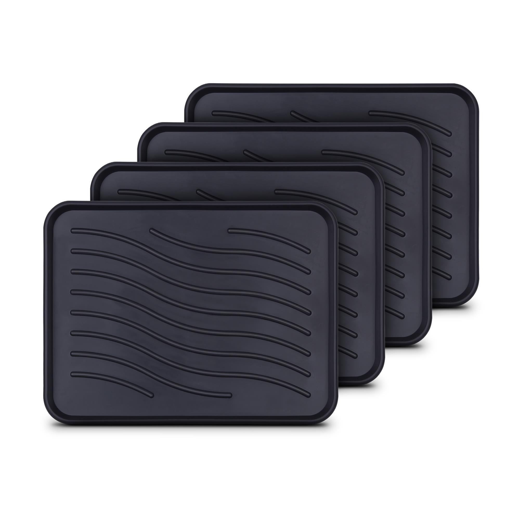 SCHUHABTROPFSCHALE ( 4er Pack ) Schuhwanne mit hohem Rand ( 38 x 38 x 2,5cm ) - Wasserdicht Abtropfunterlage und Schuhmatte Schuhe - Schwarz, Kunststoff (38/38cm) - Bestlivings