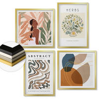 WANDBILDER 4er Set - 50x50 cm & 40x60 cm Goldrahmen - Boho-Ästhetik, Pastellposter - Goldfarben, Kunststoff (50/50cm) - ArtPrintCave
