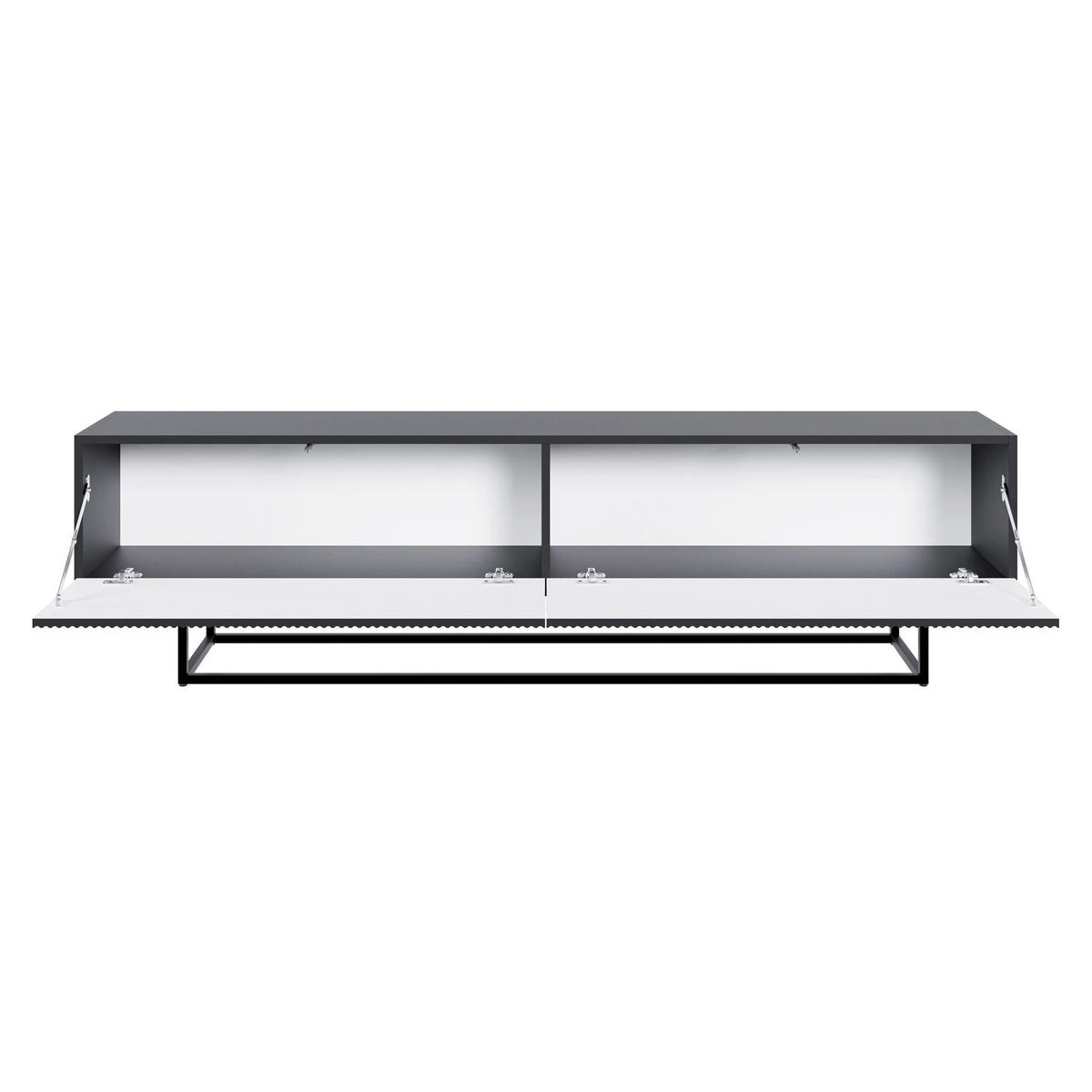 TV stolek Veldio bílý s černým kovovým rámem 175 cm - černá, kov/kompozitní dřevo (175/46.5/31.6cm) - Selsey