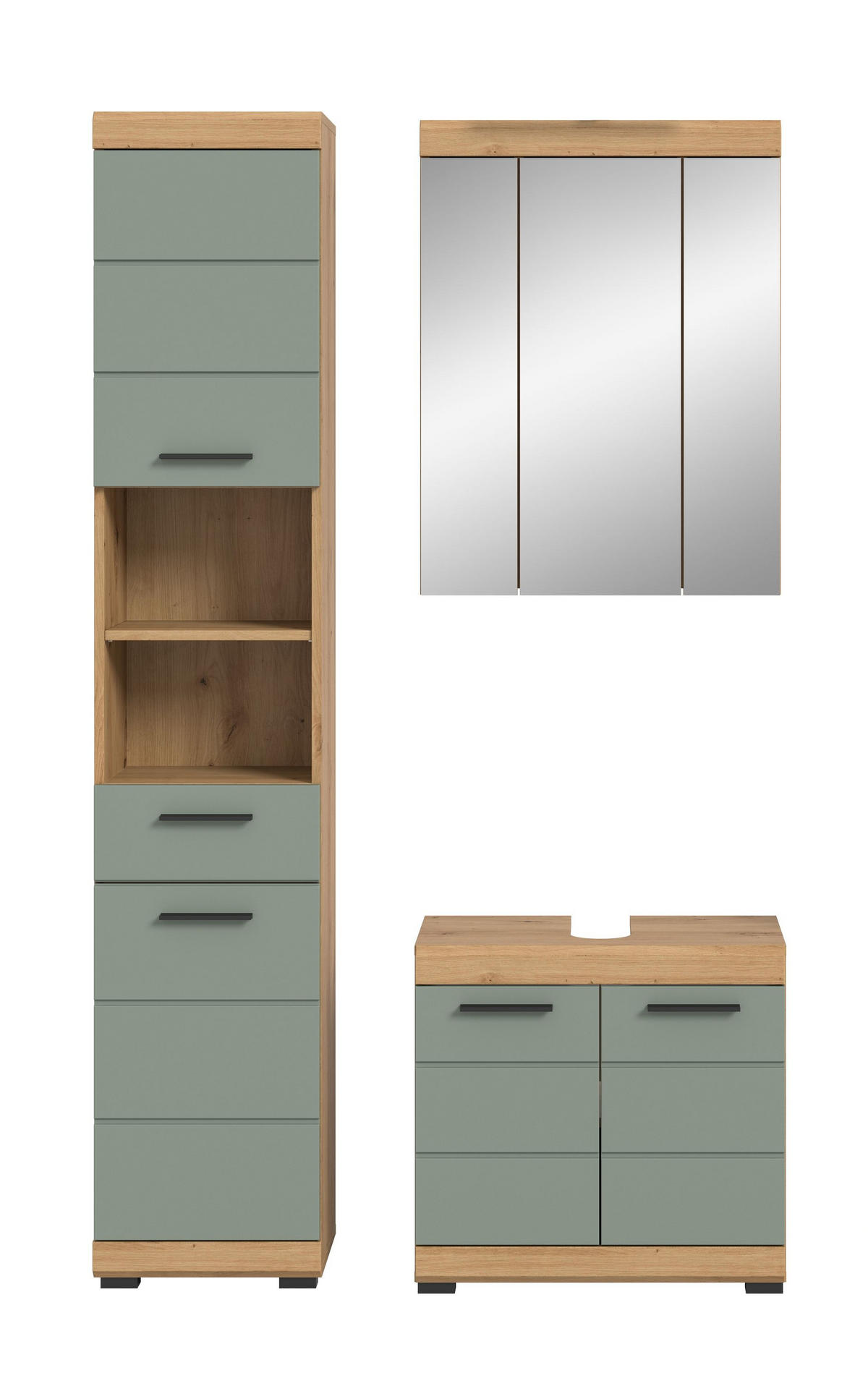 BADKOMBINATION 3tlg. Scout Bad in Artisan Eiche Nachbildung und Salbei Nachbildung B/H/T: 112x191x34 cm - Eiche Artisan, Holz (112/191/34cm)