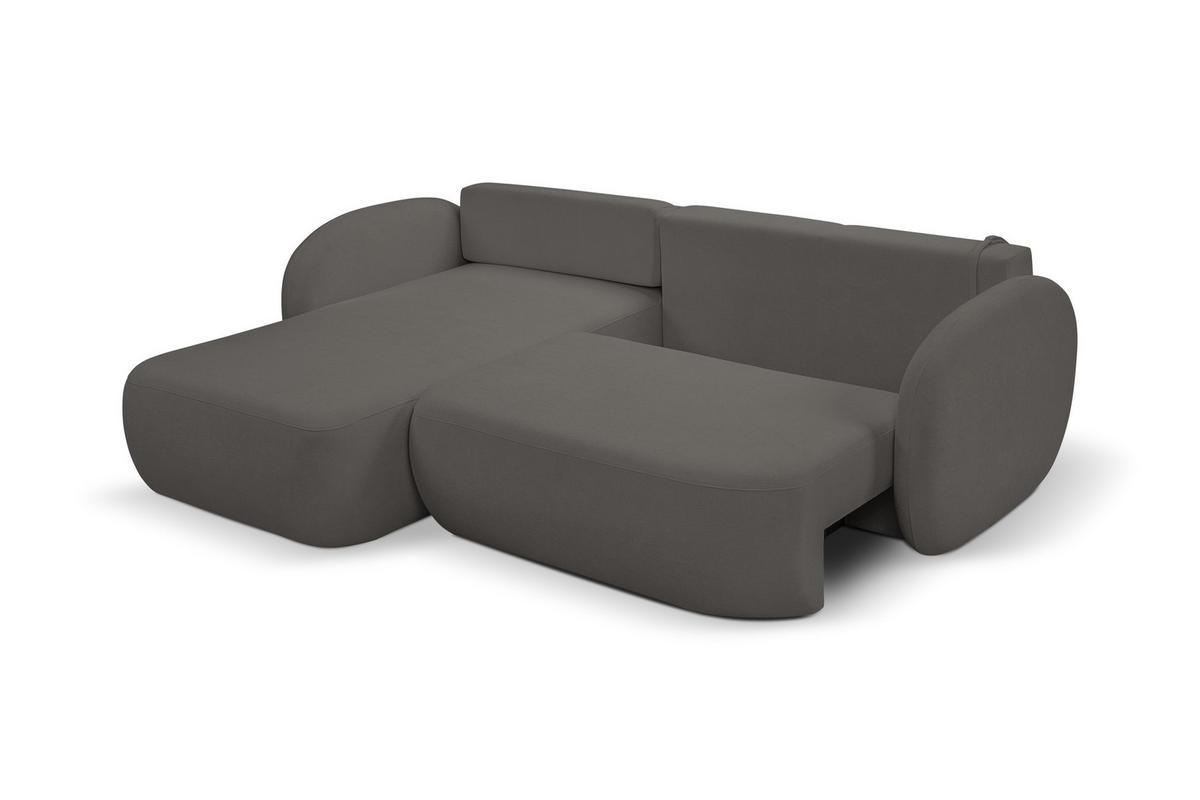 ECKSOFA AMICO L-S Grau Geflochtener Stoff mit Schlaffunktion - Grau, Holz (248/174cm) - MASSENO