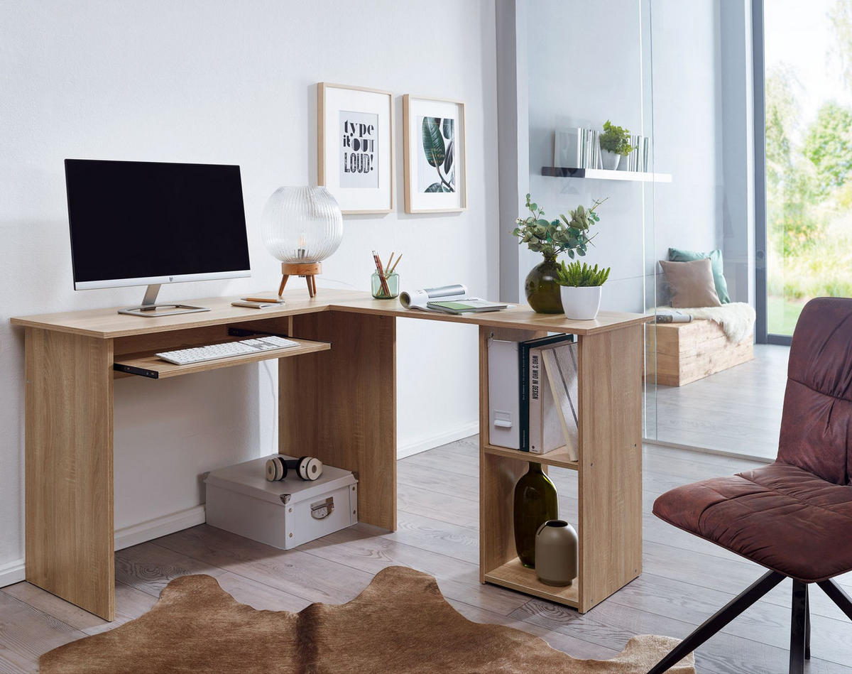 SCHREIBTISCHKOMBINATION ITTER Regal Tastaturauszug, Beige 140x120x75 cm - Beige/Braun, Holz (120/140/75cm) - KADIMA DESIGN