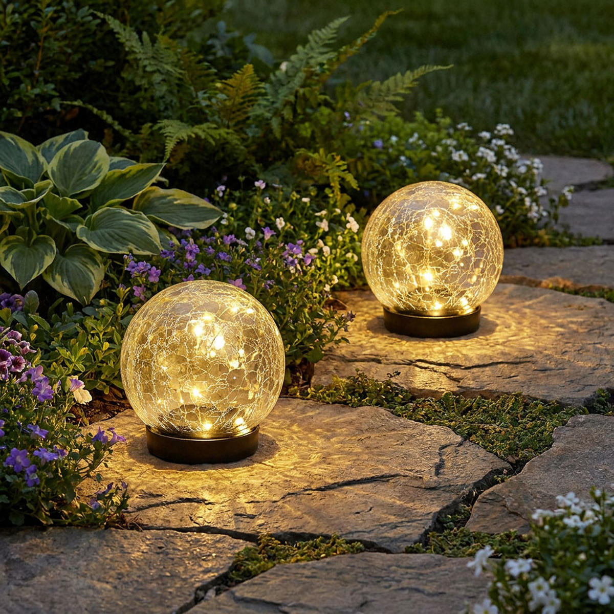 SOLARLEUCHTE LED Kugel Glas Klar Bruchglasoptik 3er Set - Klar, Glas (12/12/12cm)
