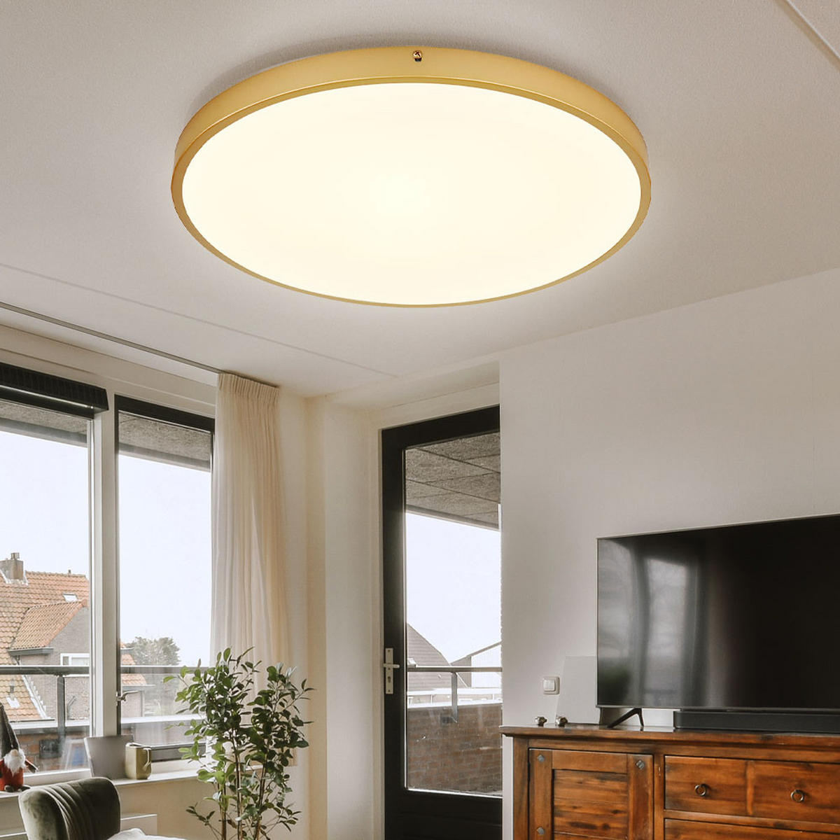 LED DECKENLEUCHTE Metall Messing Opal - Messingfarben, Metall (45/45/3cm) - Globo Lighting