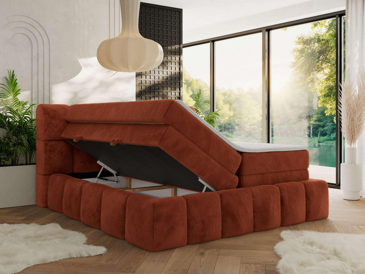 BOXSPRINGBETT NIRA KING 120/200 Orange Plüsch - H3 - Orange, Holz/Textil (120/200cm) - MKS