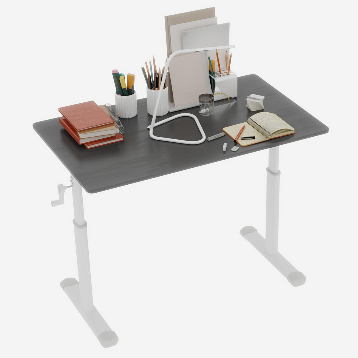 SCHREIBTISCH Grau 100/60/90 cm höhenverstellbar manuell - Grau, Metall (60/100/90cm) - PANGIVO